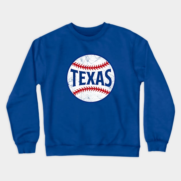 Texas Retro Baseball - Blue Crewneck Sweatshirt by KFig21